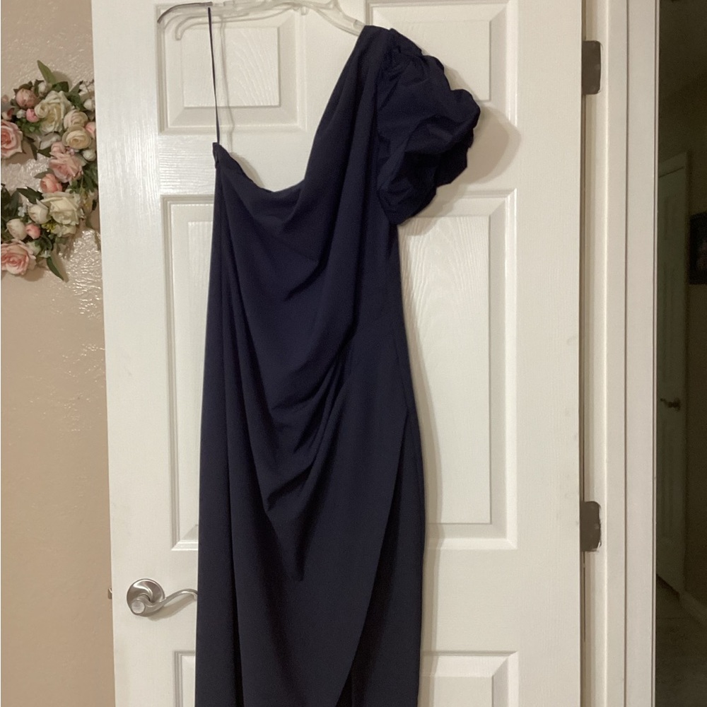 Ralph Lauren Blue One-Shoulder Gown with Puff Sleeve